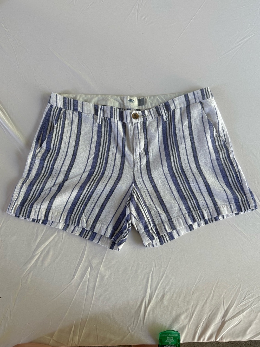 Old Navy Linen Blend Blue White Stripe Shorts Size 14 EUC